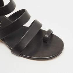 Chanel Black Leather Interlocking CC Logo Gladiator Sandals Size 38