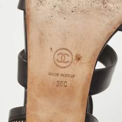 Chanel Black Leather Interlocking CC Logo Gladiator Sandals Size 38