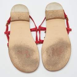 Pre Owned Chanel Red Patent Leather CC Thong Flat Sandals Size 38