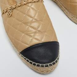 Chanel Beige/Black Quilted Leather Chain-Link CC Espadrille Size 42