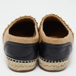 Chanel Beige/Black Quilted Leather Chain-Link CC Espadrille Size 42