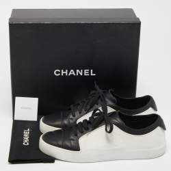 Pre Owned Chanel Black/White Rubber and Leather CC Low Top Sneakers Size 41