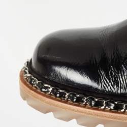 Pre Owned Chanel Black Patent Leather Chain Detail Lace Up Boots Size 42