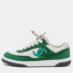 Chanel Green/White Suede Low Top Sneakers Size 37.5 Chanel