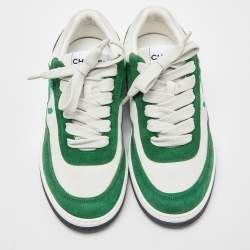 Pre Owned Chanel Green/White Suede Low Top Sneakers Size 37.5