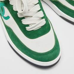 Pre Owned Chanel Green/White Suede Low Top Sneakers Size 37.5
