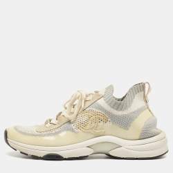 Chanel White/Gold Leather Interlocking CC Low Top Sneakers Size 39