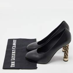 Pre Owned Chanel Black Leather Chain Detail Heel Pumps Size 39