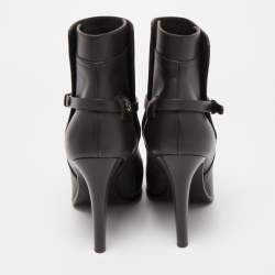 Pre Owned Chanel Black Leather CC Cap Toe Ankle Boots Size 41