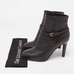 Pre Owned Chanel Black Leather CC Cap Toe Ankle Boots Size 41