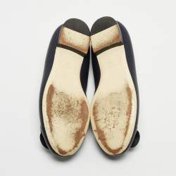 Chanel Blue Leather Camelia Flower CC Ballet Flats Size 38