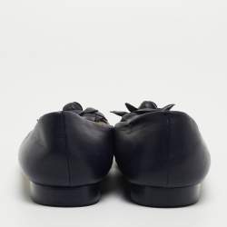 Chanel Blue Leather Camelia Flower CC Ballet Flats Size 38