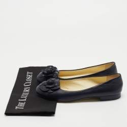 Chanel Blue Leather Camelia Flower CC Ballet Flats Size 38