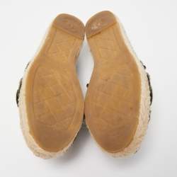 Chanel Olive Green Canvas CC Camelia Espadrille Flats Size 36