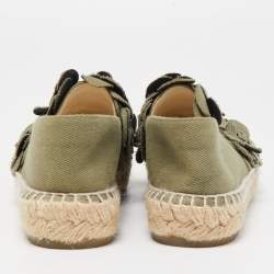 Chanel Olive Green Canvas CC Camelia Espadrille Flats Size 36
