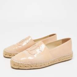 Pre Owned Chanel Light Pink Patent Leather CC Espadrille Flats Size 36