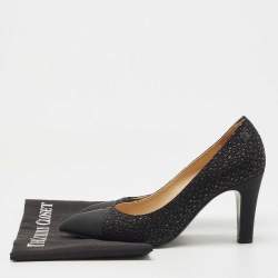 Pre Owned Chanel Black Textured Fabric and Canvas CC Pumps Size 37.5