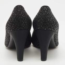 Pre Owned Chanel Black Textured Fabric and Canvas CC Pumps Size 37.5