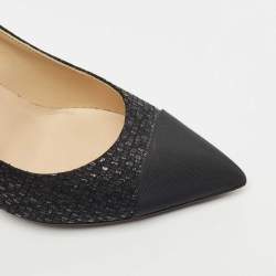 Pre Owned Chanel Black Textured Fabric and Canvas CC Pumps Size 37.5