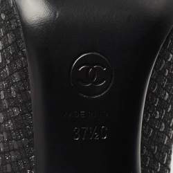 Pre Owned Chanel Black Textured Fabric and Canvas CC Pumps Size 37.5