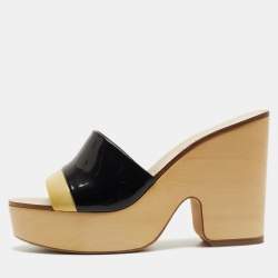 Chanel Two Tone Patent Leather CC Platform Slide Sandals Size 41