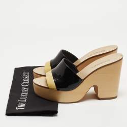 Chanel Two Tone Patent Leather CC Platform Slide Sandals Size 41