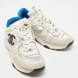 Pre Owned Chanel Multicolor Leather and Suede CC Low Top Sneakers Size 37.5