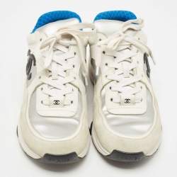 Pre Owned Chanel Multicolor Leather and Suede CC Low Top Sneakers Size 37.5