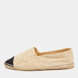 Chanel Beige/Black Canvas Interlocking CC Espradrille Flats Size 42
