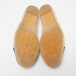 Chanel Beige/Black Canvas Interlocking CC Espradrille Flats Size 42
