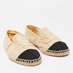 Chanel Beige/Black Canvas Interlocking CC Espradrille Flats Size 42
