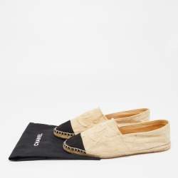 Chanel Beige/Black Canvas Interlocking CC Espradrille Flats Size 42