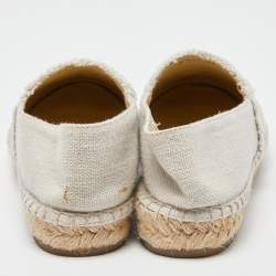 Pre Owned Chanel Off White/Black Canvas CC Cap Toe Espadrille Flats Size 37