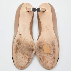 Pre Owned Chanel Beige/Black Leather and Satin Cap Toe CC Pumps Size 38.5