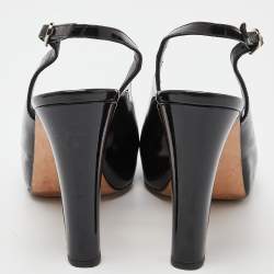 Chanel Black Patent Leather Open Toe Platform Slingback Sandals Size 38