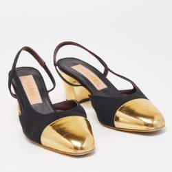 Pre Owned Chanel Black Canvas and Leather CC  Slingback Pumps Size 37