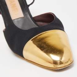 Pre Owned Chanel Black Canvas and Leather CC  Slingback Pumps Size 37