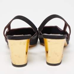 Pre Owned Chanel Black Canvas and Leather CC  Slingback Pumps Size 37