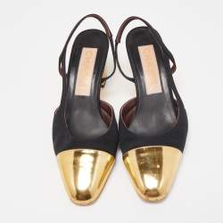 Pre Owned Chanel Black Canvas and Leather CC  Slingback Pumps Size 37