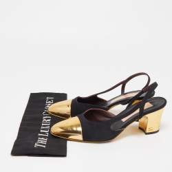 Pre Owned Chanel Black Canvas and Leather CC  Slingback Pumps Size 37