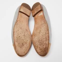 Pre Owned Chanel Metallic Gold/Silver Leather CC Cap Toe Ballet Flats Size 38
