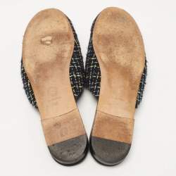 Chanel Multicolor Tweed and Canvas CC Camelia Flat Mules Size 41.5