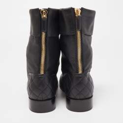 Chanel Black Quilted Leather CC Combat Boots Size 39