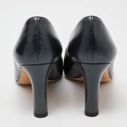 Pre Owned Chanel Black/Gold Leather and Python Embossed Cap Toe CC Camellia Pumps Size 36