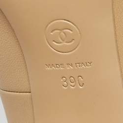 Pre Owned Chanel Beige Leather CC Camellia Peep Toe Pumps Size 39