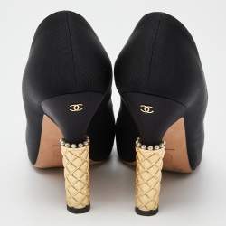 Chanel Black Canvas Cap Toe Platform Pumps Size 40