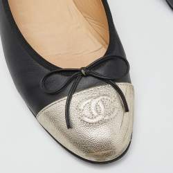 Chanel Black/Gold Leather CC Bow Ballet Flats Size 37.5
