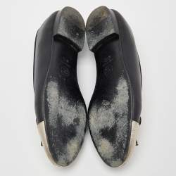 Chanel Black/Gold Leather CC Bow Ballet Flats Size 37.5