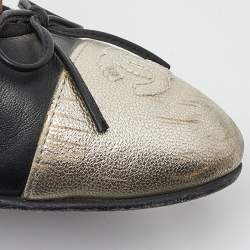 Chanel Black/Gold Leather CC Bow Ballet Flats Size 37.5