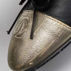 Chanel Black/Gold Leather CC Bow Ballet Flats Size 37.5
